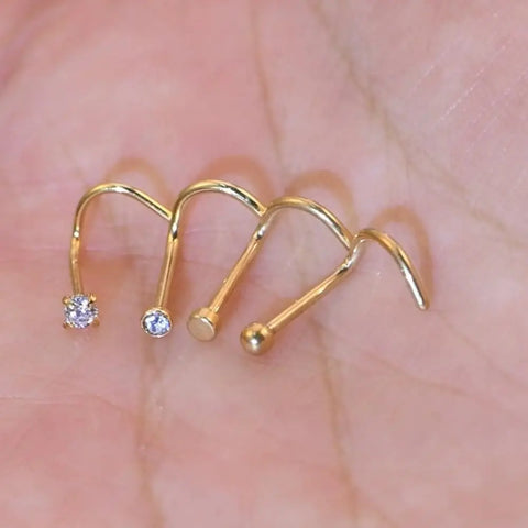 Elegant Stainless Steel Nose Rings Set Synthetic Zirconia Curved Rod Nose Studs