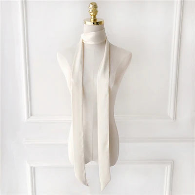 Women Narrow Long Scarf Solid Color Chiffon Silk Ribbon Headbands Choker Streamer