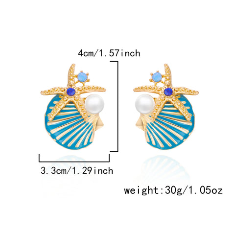 Starfish Shell Pearl Necklace for Women Summer Ocean Coral Scallop Pendant