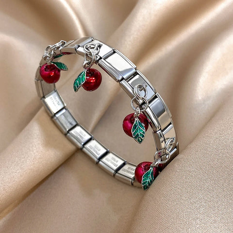 Stainless Steel Strawberry Pepper Cherry Pendant Elastic Bangles Bracelets