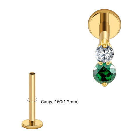 Titanium 16G Double CZ Cartilage Earring Tiny Two Stone Flat Back Labret Stud