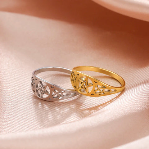 Celtics Knot Pentagram Ring Women Men Stainless Steel Supernatural Rings