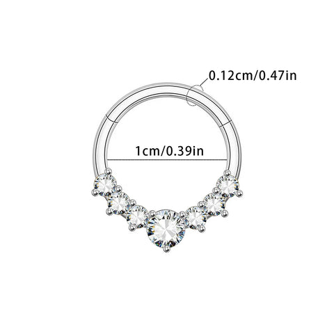 Zircon Hinged Segment Nose Ring Stainless Steel Nose Hoop Septum Clicker Piercing