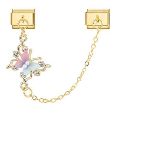 Golden Chain Heart Flowers Butterfly Charm Link