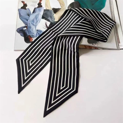 Print Silk Scarf Women Soft Satin Horse Hairband Bevel Neckerchief Office Headband