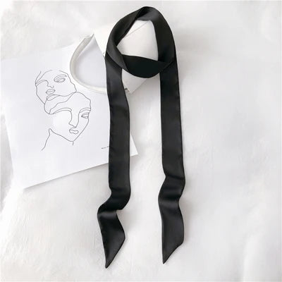 Women Narrow Long Scarf Solid Color Chiffon Silk Ribbon Headbands Choker Streamer