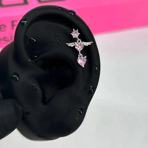Zircon Pink Cross Ear Bone Nail 316L Stainless Steel Cochlea Piercing Jewelry