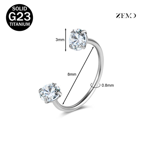 Titanium Steel Horseshoe Nose Rings Double CZ Crystal Screw Septum Rings Helix