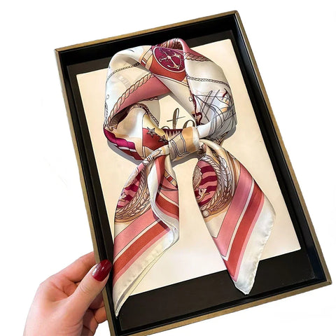 Print Silk Square Scarf Women Soft Satin Horse Hairband Neckerchief Office Hijab Headband