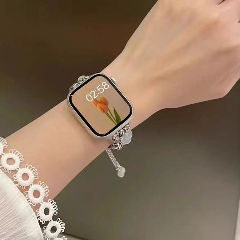 New Beads Metal Link Strap For Apple Watch Band For Women 38mm 40mm 41mm 42mm 44mm 45mm 46mm 49mm