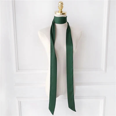 Women Narrow Long Scarf Solid Color Chiffon Silk Ribbon Headbands Choker Streamer