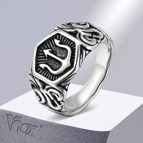 Tridant Signet Ring for Men Stainless Steel Geometric Top Stamp Finger Band