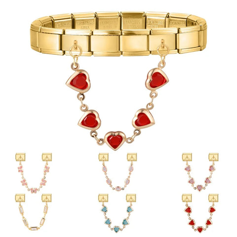 Golden Chain Heart Flowers Butterfly Charm Link