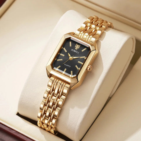 Fashion Rectangle Ladies Stainless Steel Strap Quartz Wristwatches