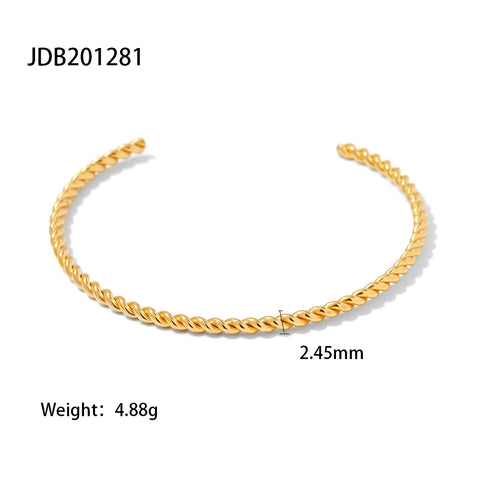 Waterproof Metal Texture 18K Gold Color Stainless Steel Cuff Open Bracelet