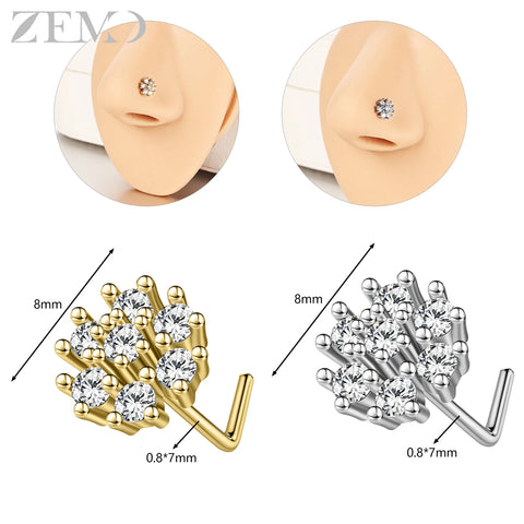 Girls Cubic Zircon Nose Studs Flower Star Heart Nostril Piercings Jewelry