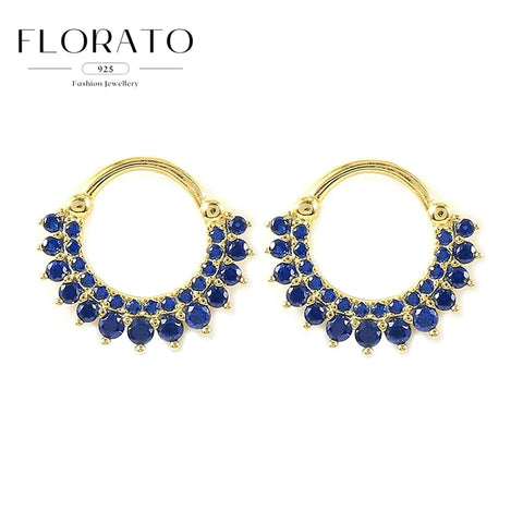 Sterling Silver Needle Multi-color Zircon Hoop Ring Luxury Crystal Piercing