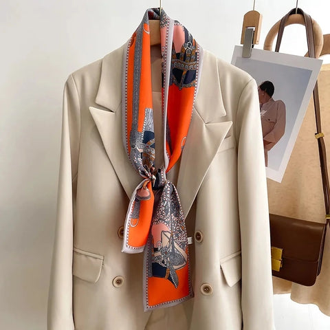 Women Fashion Luxury Long Narrow Small Silk Scarves Ladies Headband Headscarve