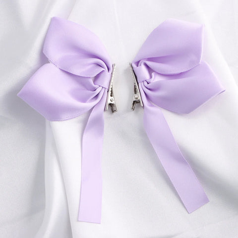 2pcs Sweet Bows Hair Clips Women White Ribbons Ponytails Clip