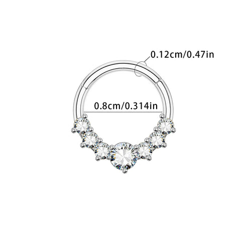 Zircon Hinged Segment Nose Ring Stainless Steel Nose Hoop Septum Clicker Piercing