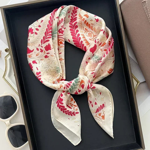 Print Silk Square Scarf Women Soft Satin Horse Hairband Neckerchief Office Hijab Headband