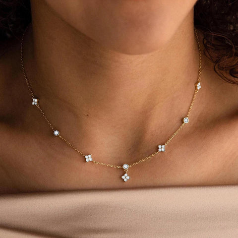 Stainless Steel Zircon Flower Charms Necklaces For Women Elegant Luxury