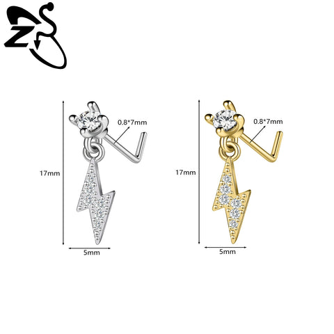 Stainless Steel Nose Ring 7MM L Rod Nose Stud Moon butterfly Shape Pendant Earring Helix