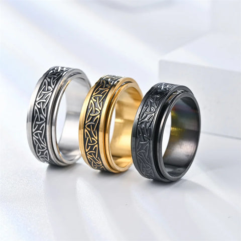 Viking Celtic Knot Rune Rings For Men Rotating Stainless Steel Anti Stress Anxiety Relife