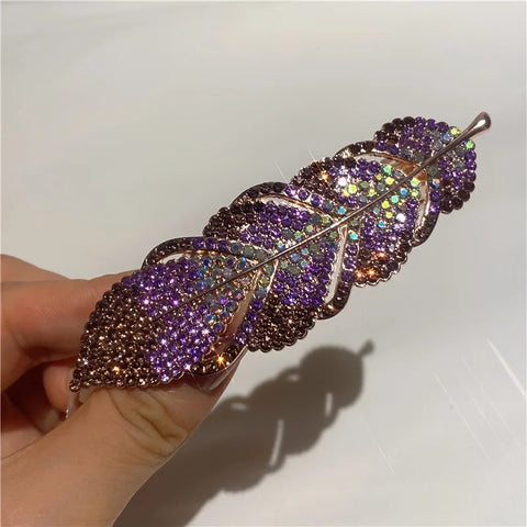 Dark Blue And Purple Rhinestones Spring Rectangular Hair Clip
