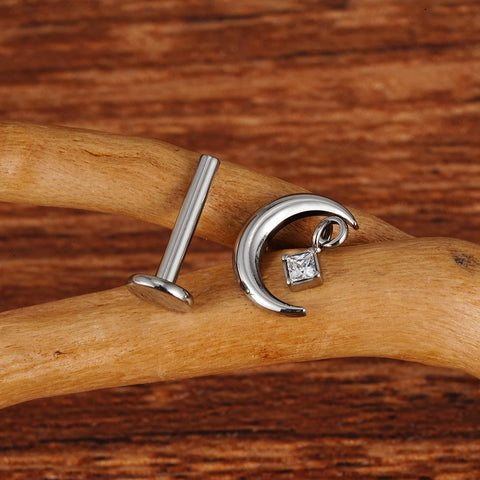 Titanium CZ Moon Cartilage Earring Tiny Crescent Moon CZ Dangle Helix