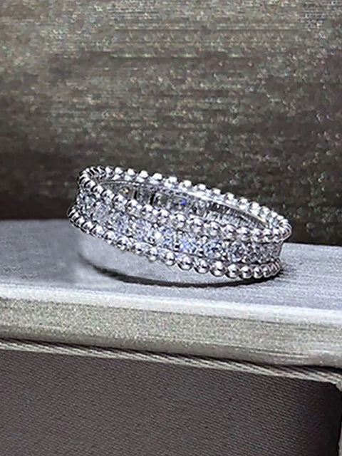 Sterling Silver Simple Classic Gorgeous Round Zircon Ring For Women Engagement Wedding