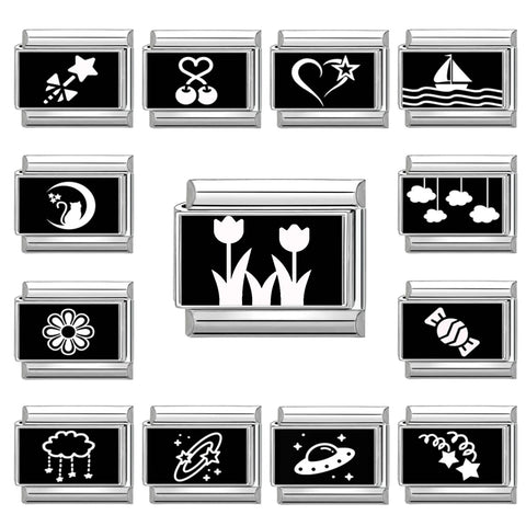 Black Heart Ship Flower Moon Cat Star Candy Charm Links