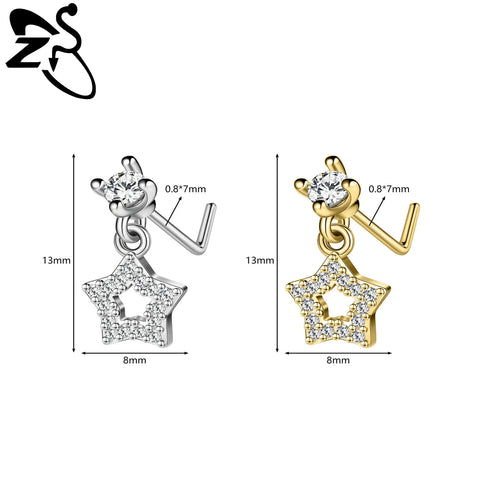 Stainless Steel Nose Ring 7MM L Rod Nose Stud Moon butterfly Shape Pendant Earring Helix