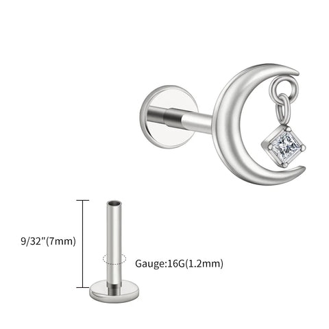 Titanium CZ Moon Cartilage Earring Tiny Crescent Moon CZ Dangle Helix