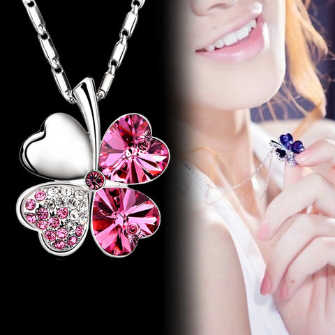 Crystal 4 Four Leaf Leaves Clover Pendant Necklaces Birthday Gift Quality Fashion Jewelry