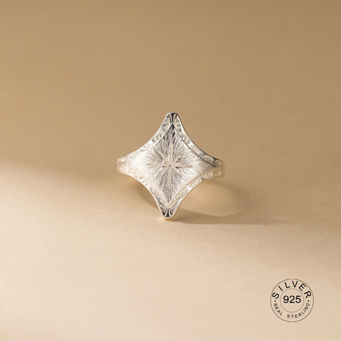 Sterling Silver Rings For Women Geometric Fine Jewelry Finger Adjustable Plant Leaf Star Zircon Ring