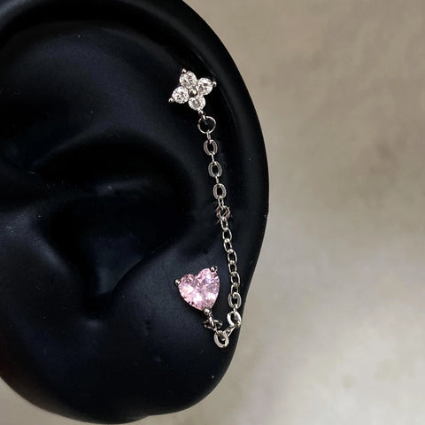 Zircon Pink Cross Ear Bone Nail 316L Stainless Steel Cochlea Piercing Jewelry