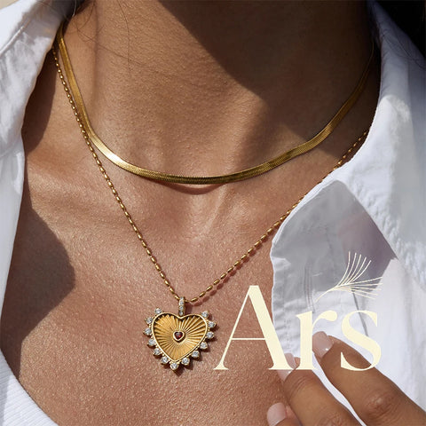 Stainless Steel Heart Pendant Necklace with Shiny Zircon for Women 18k Gold Plated