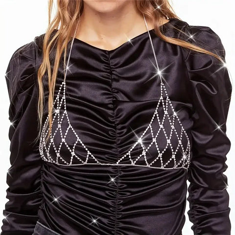 Ultra Flash Rhinestone Mesh Hollow Chest Chain
