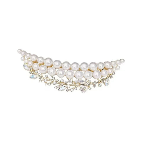 French Style Pearl Crystal Crescent Spring Clip Women's Back of Head Half-tied Hair Clip