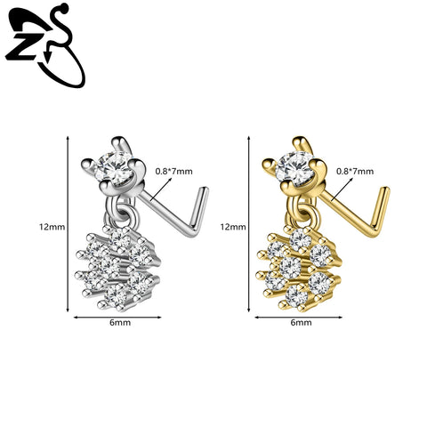 Stainless Steel Nose Ring 7MM L Rod Nose Stud Moon butterfly Shape Pendant Earring Helix