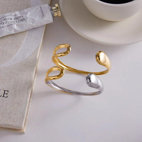 Two Tone Stainless Steel Cuff Bracelet for Women