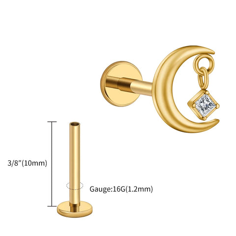 Titanium CZ Moon Cartilage Earring Tiny Crescent Moon CZ Dangle Helix