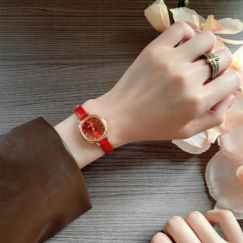 Square Exquisite Girls' Watch Brown Strap Simple and Versatile Quartz Watch
