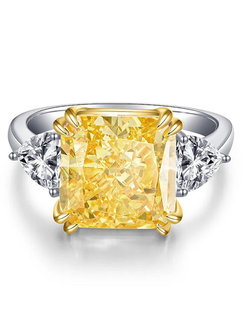 Sterling Silver Purple Yellow Sugar Cube Triangle Zirconia Ring For Women Anniversary Party