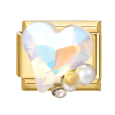 Golden Heart Butterfly Sun Flower Pearl Zircon Italian Charm Links