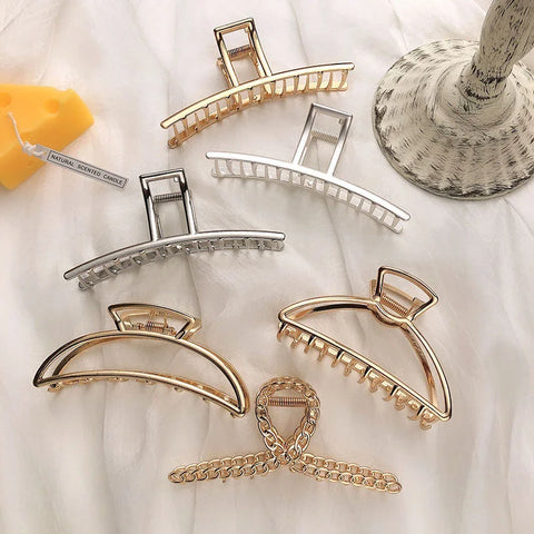 Korean Metal Geometric Hair Claws Barrettes Elegant Hair Clips Crab Hollow Out Hairpin