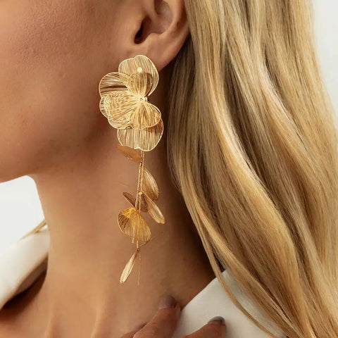 Salircon Exquisite Gold Color Ginkgo Leaf Tassel Drop Earring For Women