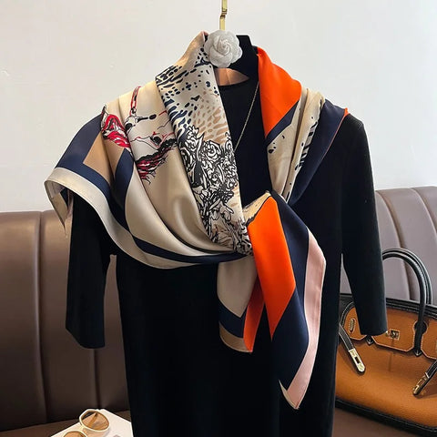 90*90cm Silk Scarf Scarftop Headwraps For Woman Fashion Four Seasons Hair Accessories