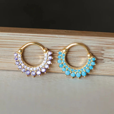 Sterling Silver Needle Multi-color Zircon Hoop Ring Luxury Crystal Piercing